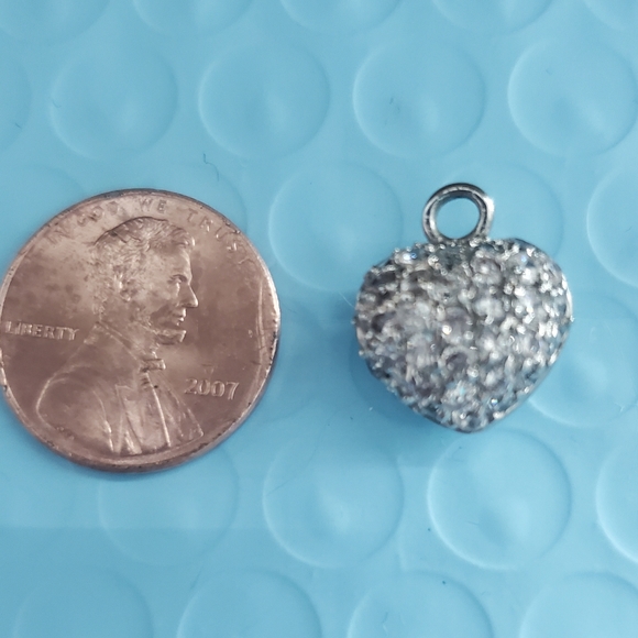 Heart Pendant Silvertone Crystal Rhinestones Paved - Picture 3 of 7